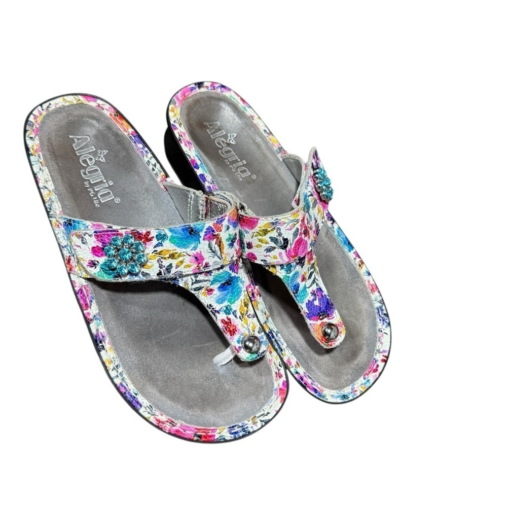 Alegria Carina Perennial Crackle Floral Leather Sandals Adjustable Sz 36 Comfort - Picture 3 of 10